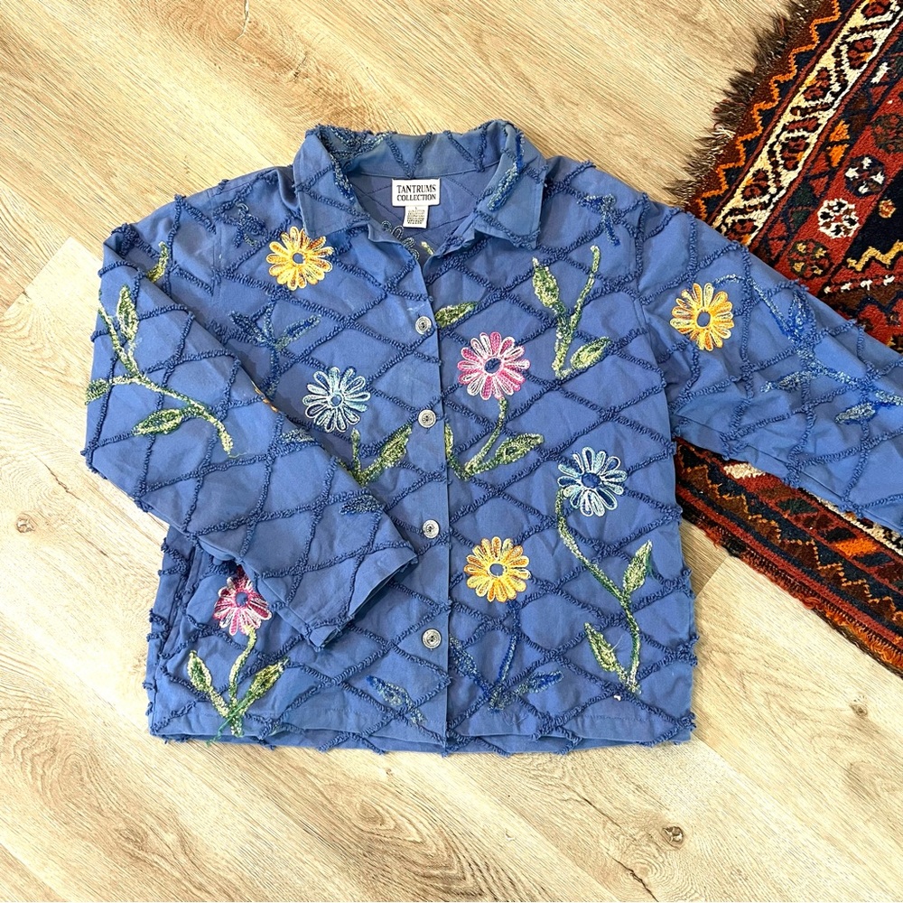 Vintage 90s blue floral button jacket coat
